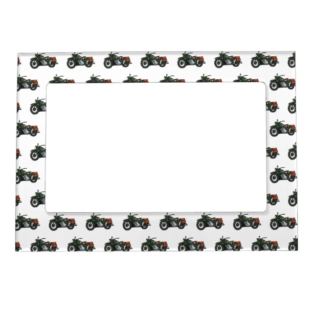 Military cruiser motorcycle cartoon illustration magnetic frame (Front)