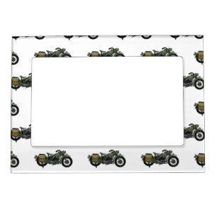 Military cruiser motorcycle cartoon illustration magnetic frame
