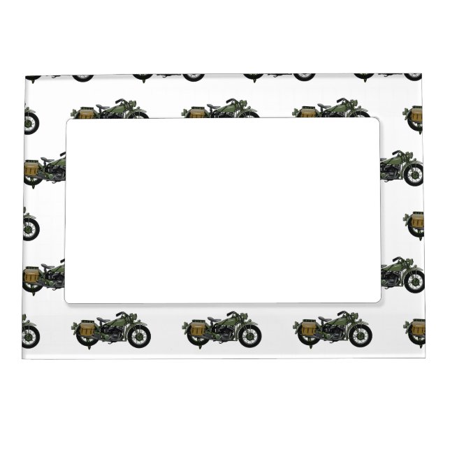 Military cruiser motorcycle cartoon illustration magnetic frame (Front)