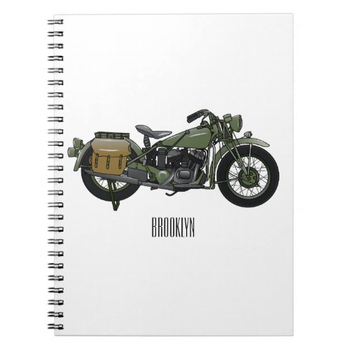 Military cruiser motorcycle cartoon illustration notebook