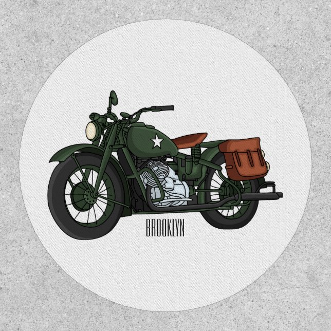 Military cruiser motorcycle cartoon illustration patch (Front)