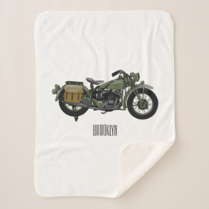 Military cruiser motorcycle cartoon illustration sherpa blanket