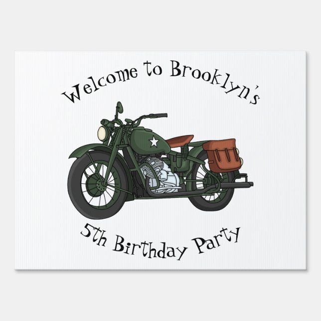 Military cruiser motorcycle cartoon illustration sign (Front)