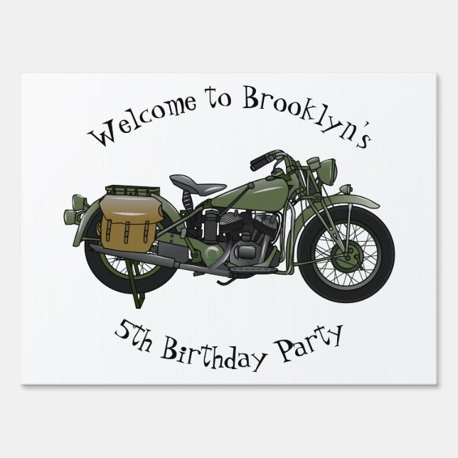 Military cruiser motorcycle cartoon illustration sign (Front)