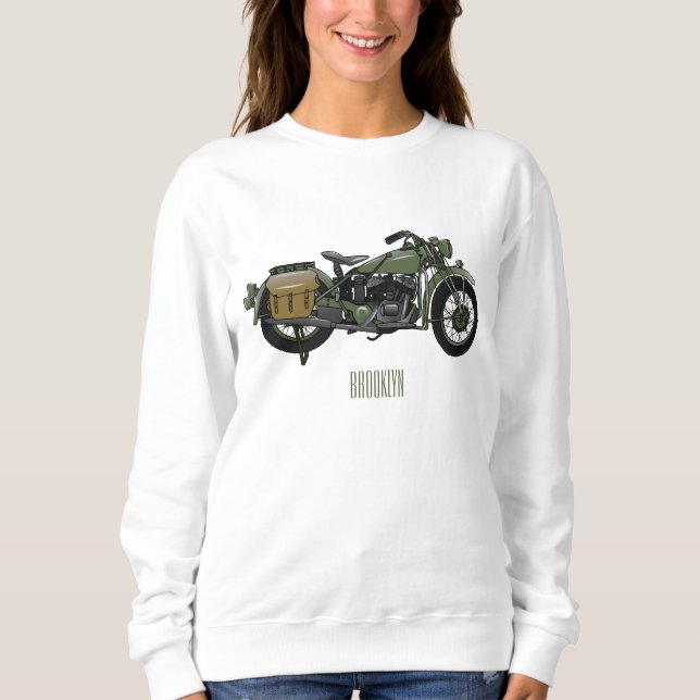 Military cruiser motorcycle cartoon illustration sweatshirt (Front)