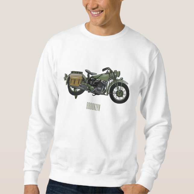 Military cruiser motorcycle cartoon illustration sweatshirt (Front)