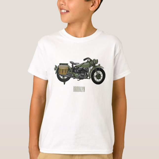 Military cruiser motorcycle cartoon illustration T-Shirt (Front)