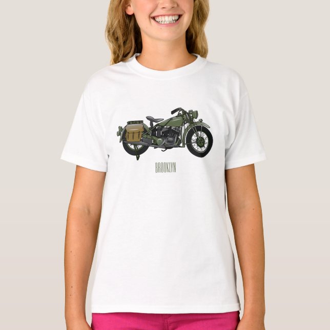 Military cruiser motorcycle cartoon illustration T-Shirt (Front)