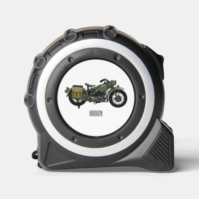 Military cruiser motorcycle cartoon illustration tape measure (Front)