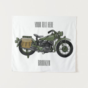 Military cruiser motorcycle cartoon illustration tapestry