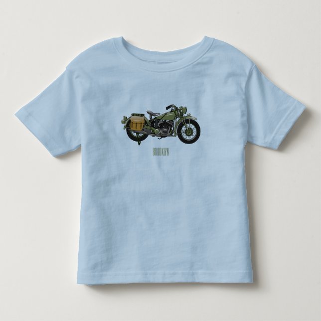Military cruiser motorcycle cartoon illustration toddler t-shirt (Front)