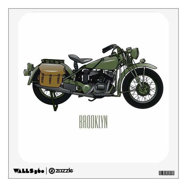Military cruiser motorcycle cartoon illustration wall decal (Front)