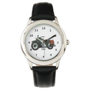 Military cruiser motorcycle cartoon illustration watch