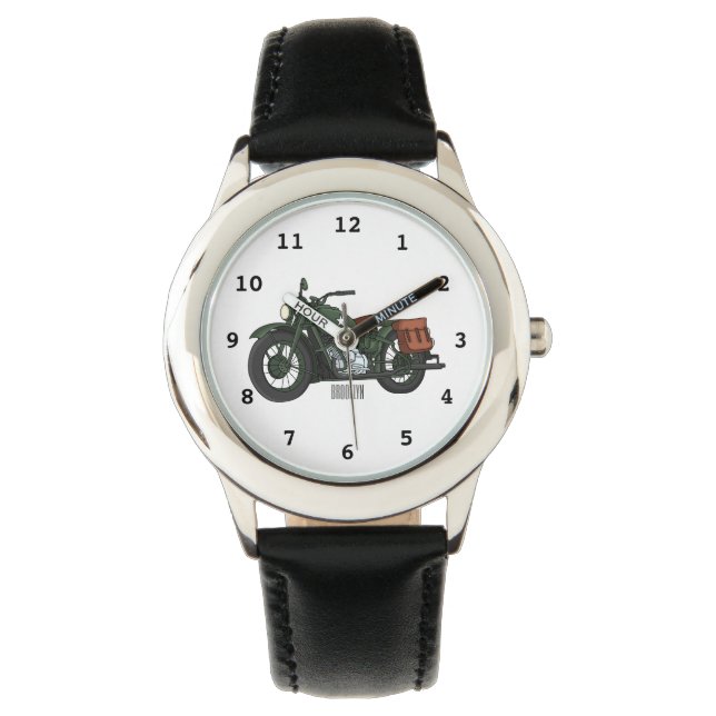 Military cruiser motorcycle cartoon illustration watch (Front)