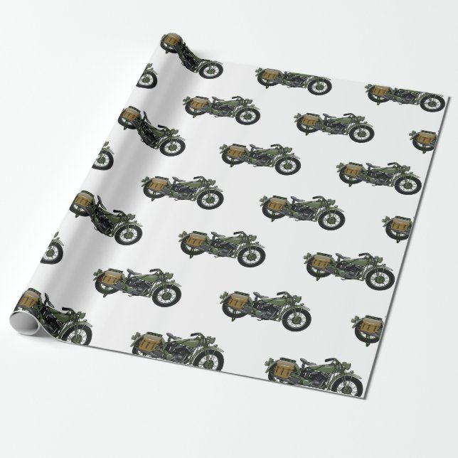Military cruiser motorcycle cartoon illustration wrapping paper (Unrolled)