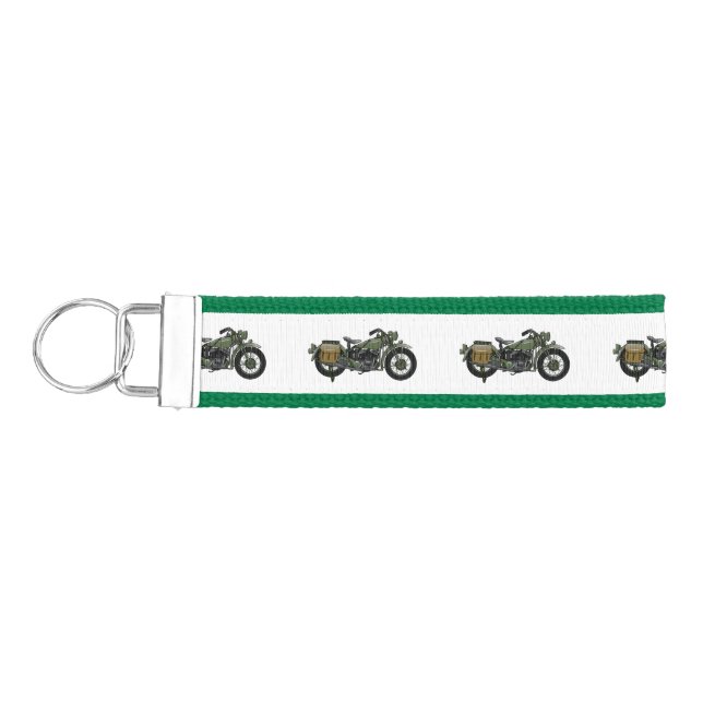Military cruiser motorcycle cartoon illustration wrist keychain (Keys on Left)