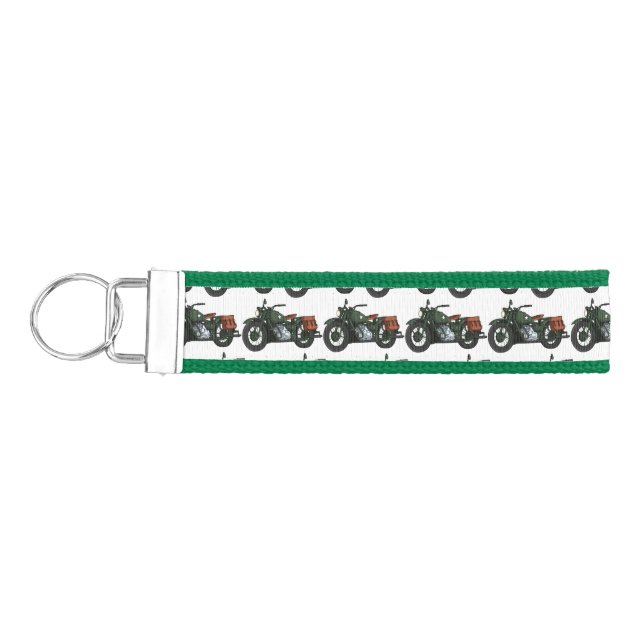 Military cruiser motorcycle cartoon illustration wrist keychain (Keys on Left)