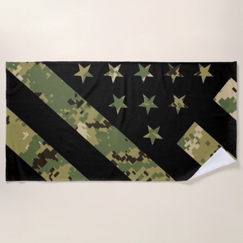 Military Digital Camouflage US Flag Beach Towel