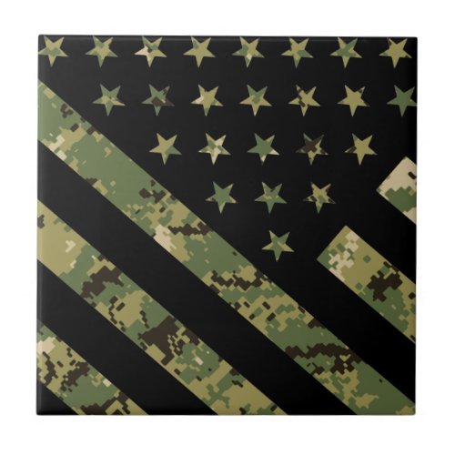 Military Digital Camouflage US Flag Ceramic Tile