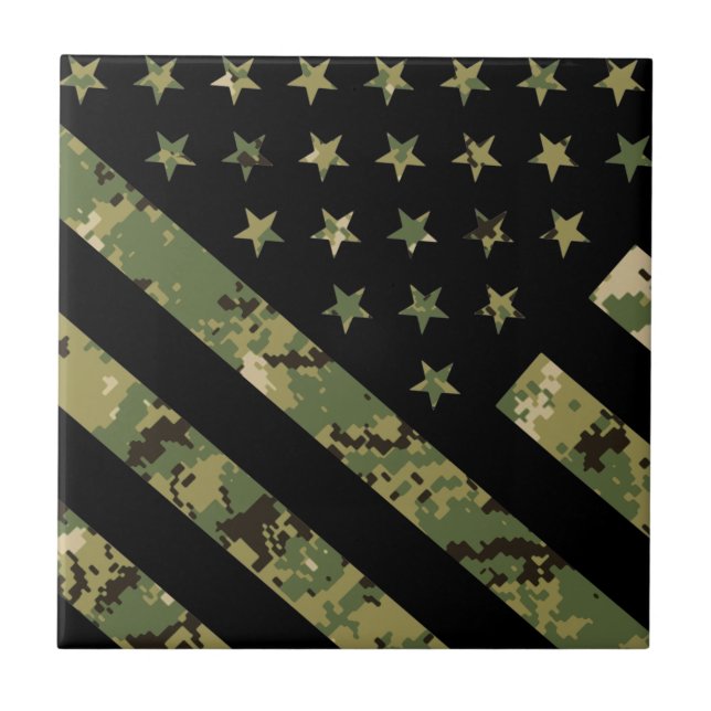 Military Digital Camouflage US Flag Ceramic Tile (Front)