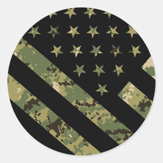Military Digital Camouflage US Flag Classic Round Sticker (Front)