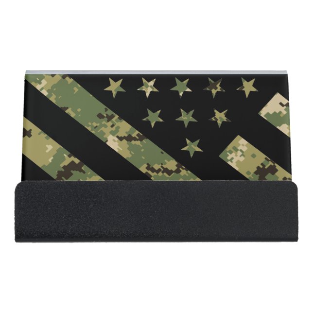 Military Digital Camouflage US Flag Desk Business Card Holder (Front)
