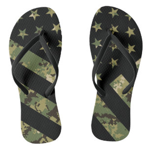 Military Digital Camouflage US Flag Flip Flops