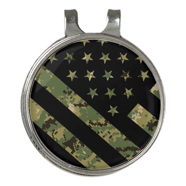 Military Digital Camouflage US Flag Golf Hat Clip (Front)