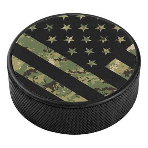 Military Digital Camouflage US Flag Hockey Puck