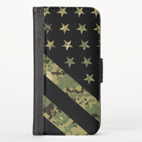 Military Digital Camouflage US Flag iPhone X Wallet Case