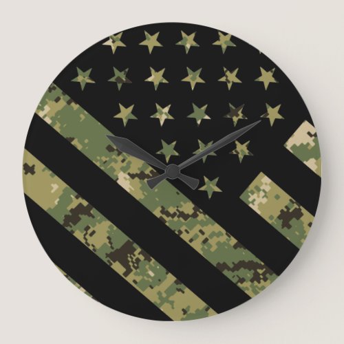 Military Digital Camouflage US Flag Large Clock