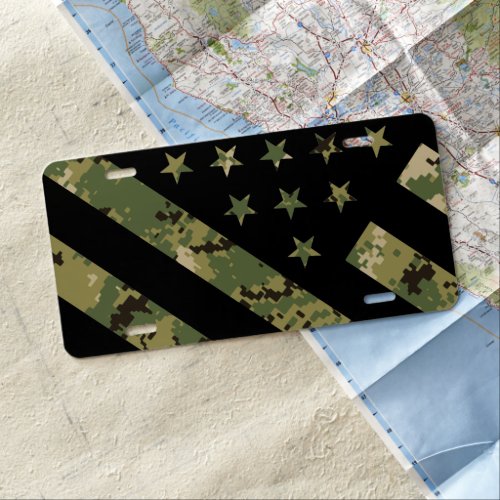 Military Digital Camouflage US Flag License Plate