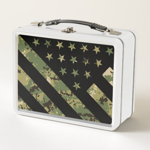 Military Digital Camouflage US Flag Metal Lunch Box