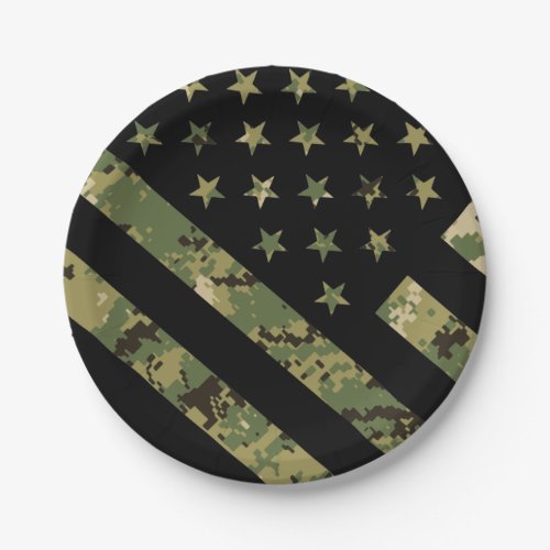 Military Digital Camouflage US Flag Paper Plates