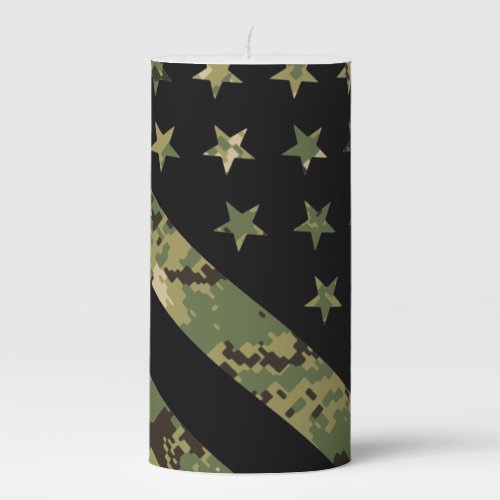 Military Digital Camouflage US Flag Pillar Candle