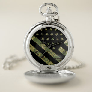 Military Digital Camouflage US Flag Pocket Watch