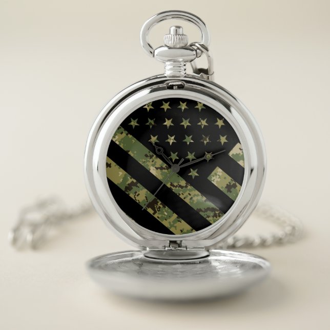 Military Digital Camouflage US Flag Pocket Watch (Inside)