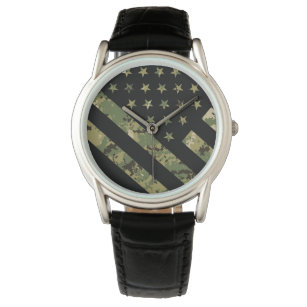 Military Digital Camouflage US Flag Watch