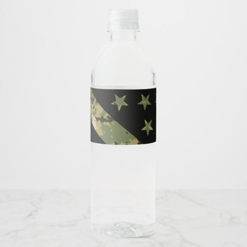 Military Digital Camouflage US Flag Water Bottle Label