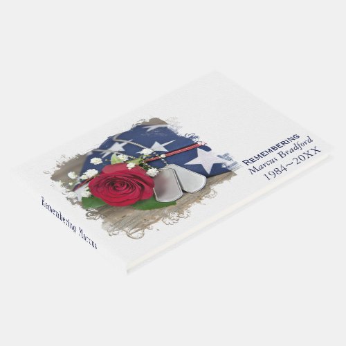 Military Dog Tags and Rose On Flag Guest Book