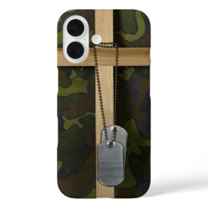 Military Dog Tags On a Cross iPhone 16 Case