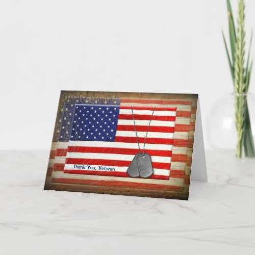 Military Dog Tags on American flag Card