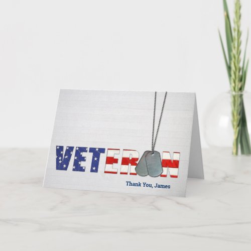 military dog tags on American flag for Veteran Card