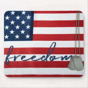 Military Dog Tags on American flag Mouse Pad