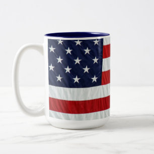 Military Dog Tags On American Flag Two-Tone Coffee Mug
