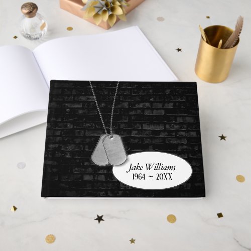 Military Dog Tags on Black Brick for Funeral