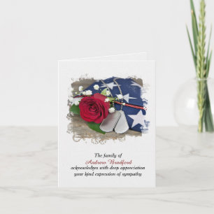 Military Dog Tags on Flag for Sympathy Thank You Card