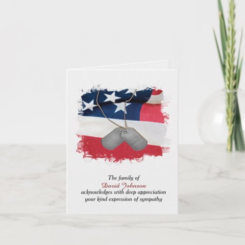 Military Dog Tags on Flag for Sympathy Thank You  Card