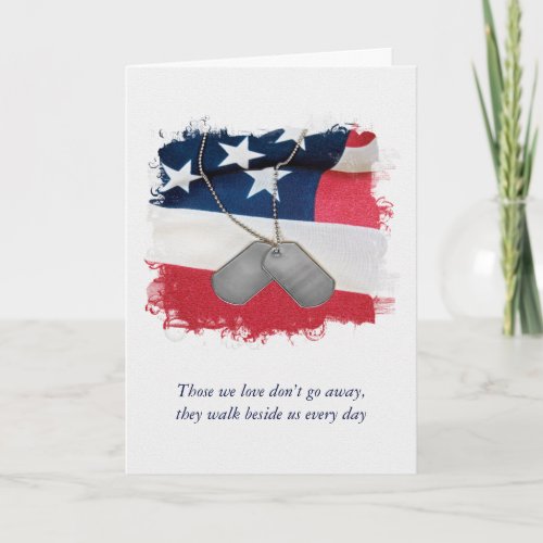 Military Dog Tags on Flag Sympathy Card