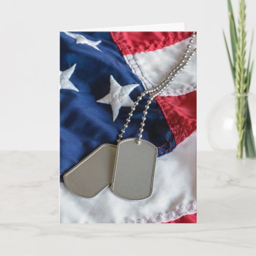 military dog tags on flag thank you card